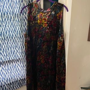 Loft floral velvet swing dress (high-neck)